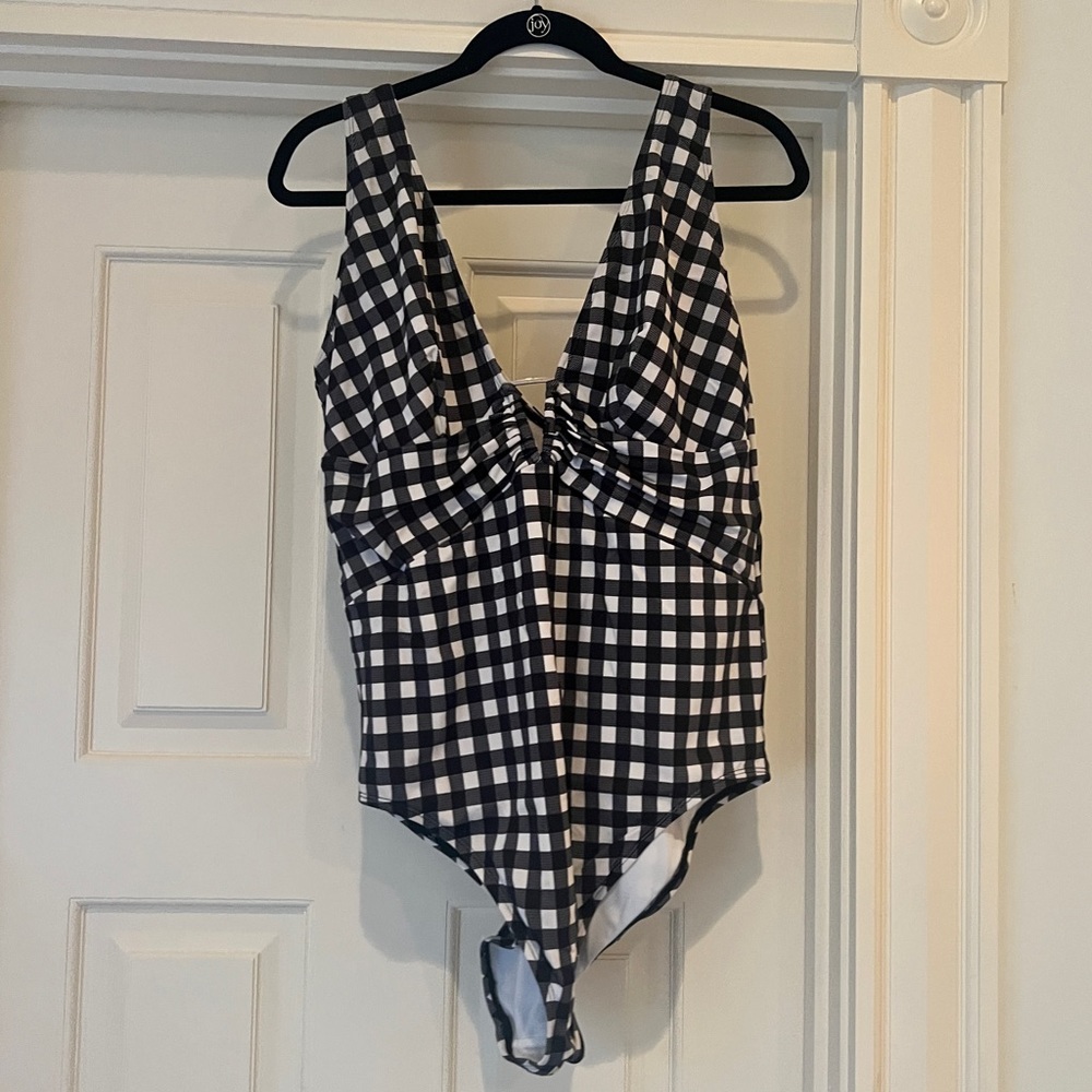 Adore Me Black White Gingham Andria Contour Plus One Piece Swimsuit